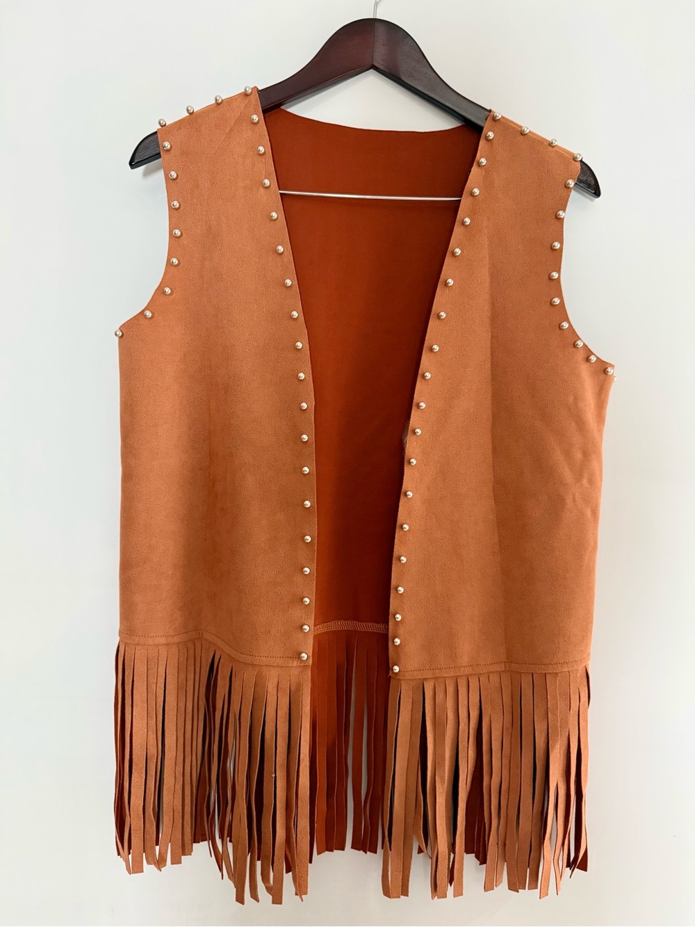 Boho Faux Fringe Studded Open-Front Vest  Western Festival Size M